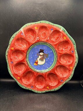 Sango Sweet Shoppe Christmas Deviled Egg Plate Sue Zipkin Snowman 11 Inch